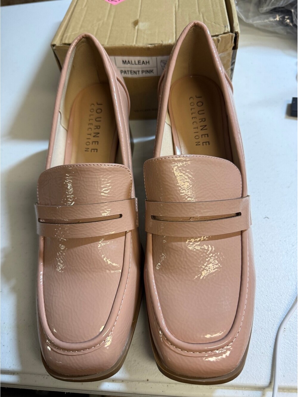 Journee Collection Malleah Patent Pink Block Heel Loafers Size 12